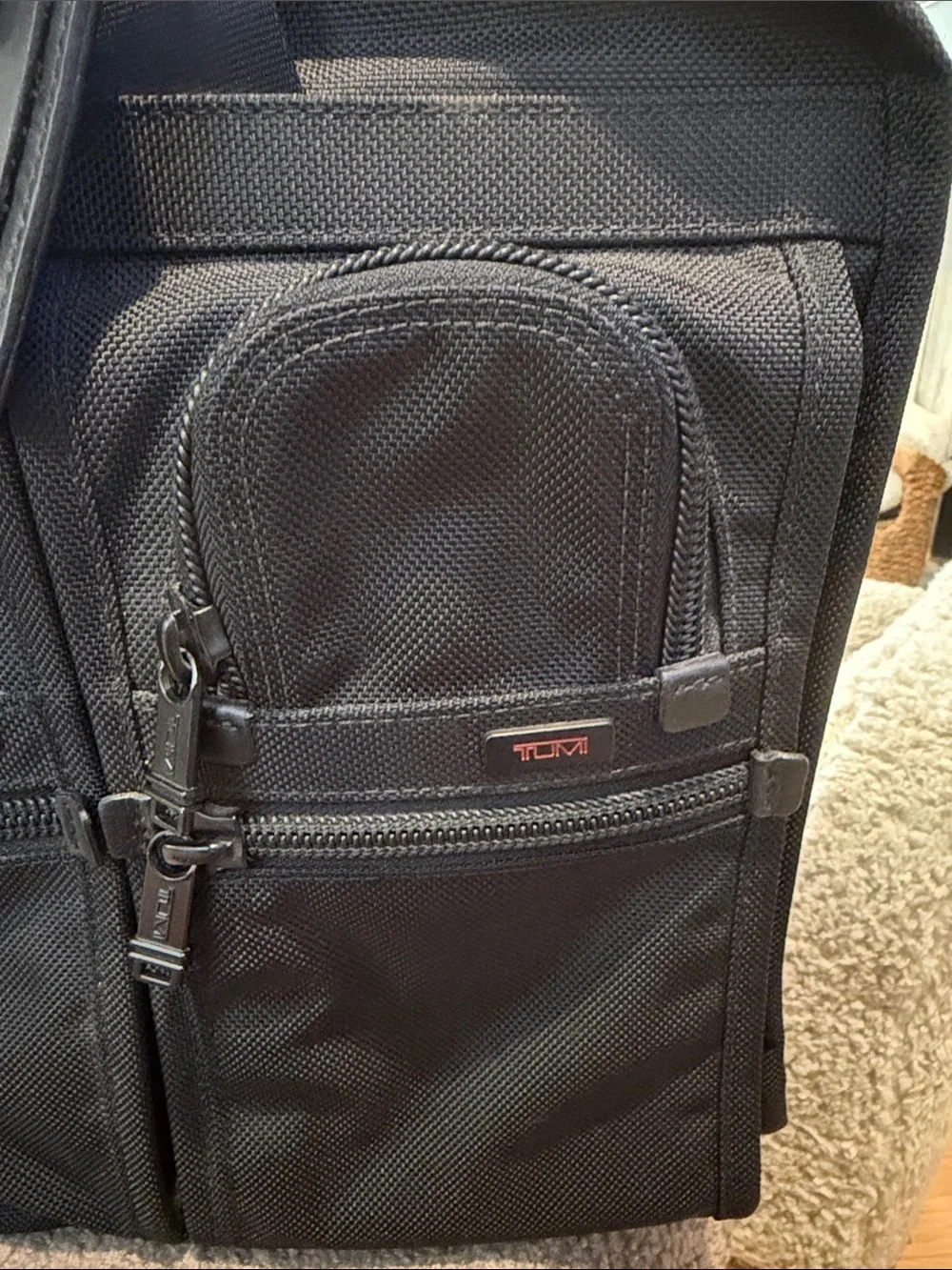 Tumi Black Nylon Briefcase with Dual Front Pockets and Leather Tag